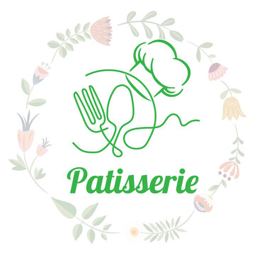 hand drawn patiserie logo with flower wrath floral simple basic ideas label food snack fnb
