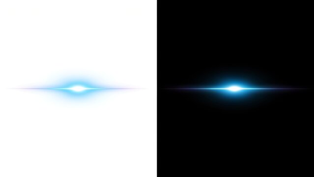 Abstract blue horizontal light flare effect isolated on white and black backgrounds for digital design projects