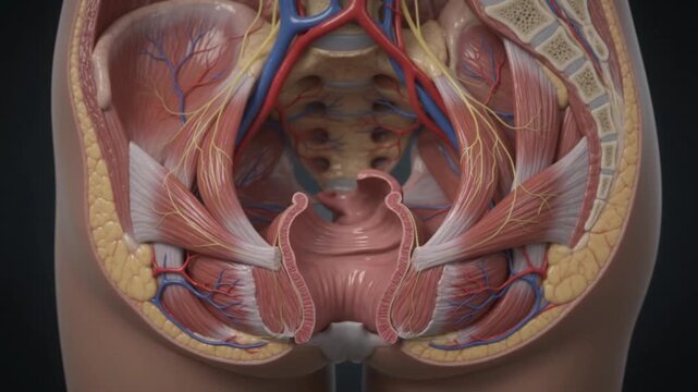 3D Anatomical Cutaway of Pelvic Floor Muscles and Sphincter Coordination