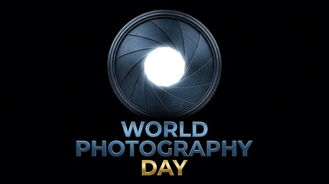 Metallic camera lens aperture mechanism isolated against dark background featuring professional lighting for world photography day celebration and creative artistic concept