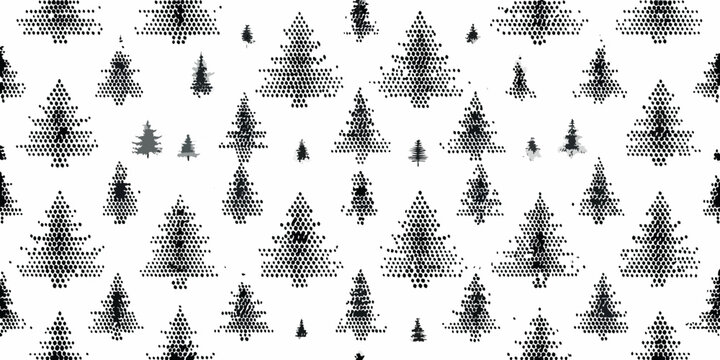halftone pine trees pattern on white background forest dots black nature design graphic