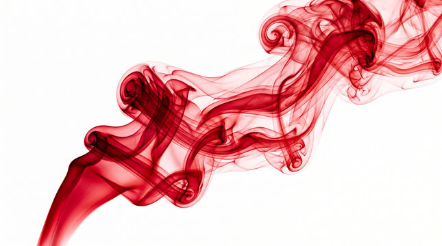 Abstract red smoke swirling on white background forming artistic fluid shapes symbolizing motion creativity elegance and modern design in minimal composition generative ai