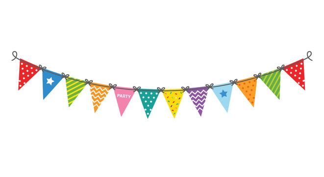 Colorful party bunting flags hanging on a string a decorative vector illustration silhouette pennants celebration festival decorations