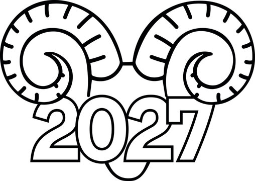 Curved ram horns framing 2027 text icon