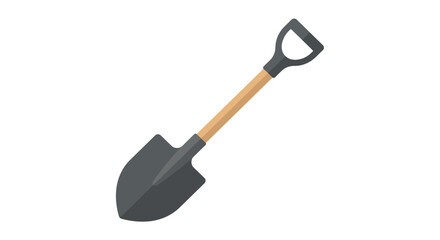 A gardening shovel with a wooden handle is depicted as a flat silhouette against a white background © ARSM D