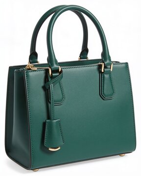 Elegant green leather handbag with gold accents displayed against neutral backdrop for modern fashion