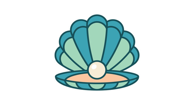 An open seashell with a pearl inside depicted as a colorful vector silhouette shell ocean marine coastal