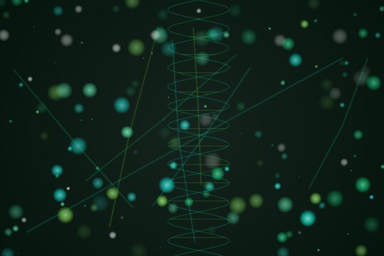 Abstract Digital Network with Glowing Particles and Futuristic Spiral Connection