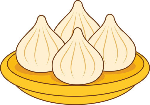 Traditional Ganesha Modak Prasad on Plate Ganesh Chaturthi Illustration