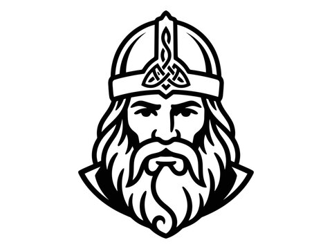 Bearded Viking warrior head with Nordic helmet
