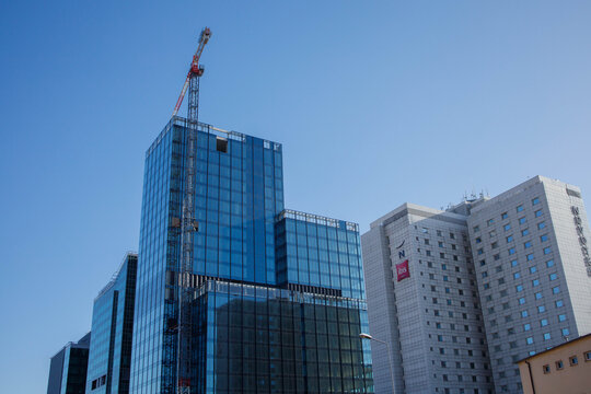 Andersia, Ibis and Novotel hotels buildings facades in Poznan city downtown in Poland on a sunny day with clear sky on 4th of March, 2026 in Poznan, Poland