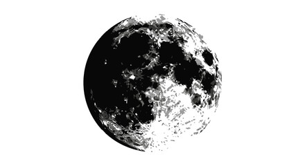 Full moon with craters and shadows black and white silhouette © njhasan