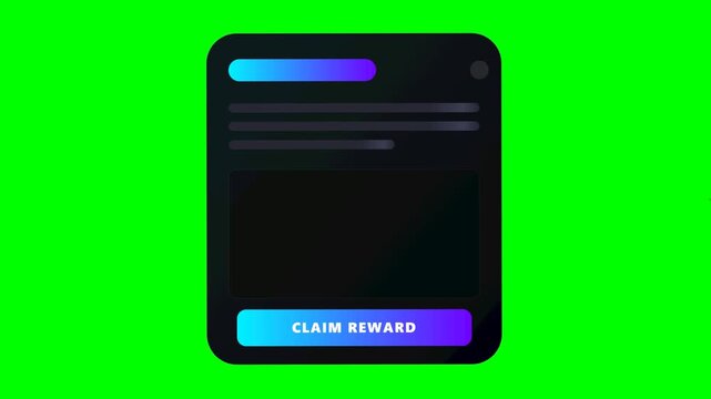 Digital notification popup with claim reward button on green screen background.