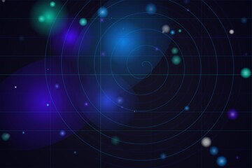 Obraz premium Futuristic digital abstract background with glowing particles and concentric circles, representing data flow or cosmic energy