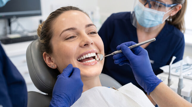   
Dental examination oral health care professional dentist patient routine checkup clean clinic hygiene prevention treatment awareness wellness smile maintenance   generative ai