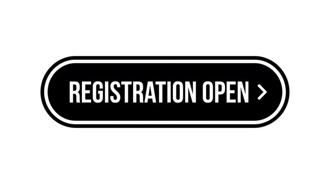 Registration open button isolated on white background