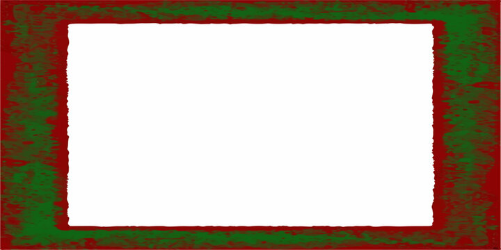 Christmas Red and Green Decorative Frame with Gold Vintage Border Isolated on White Background for Holiday Card and Invitation Design