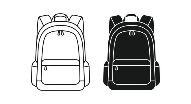 Backpack Outline Illustration With Black Silhouette Against White Background