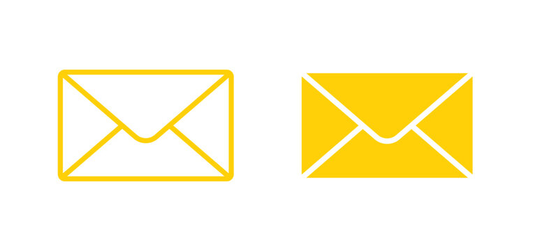 Yellow close envelope icon set. Mail and message communication