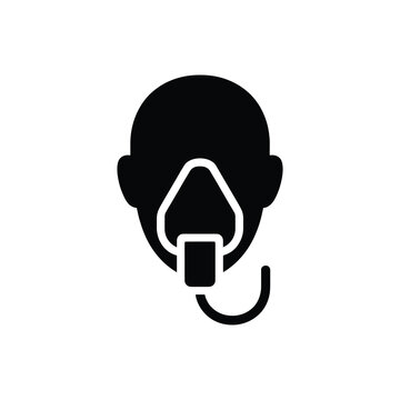 Black Silhouette Oxygen Mask on Human Head Icon Vector