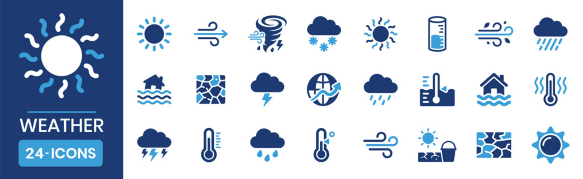 Weather icon set hurricane thermometer drought cloud and storm Vector illustration