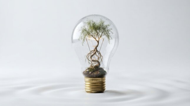 Bonsai tree growing inside a glass light bulb