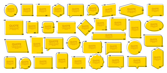 Obraz premium Collection of yellow quote boxes with quotation marks and text placeholders