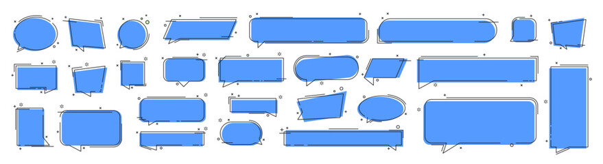 Obraz premium Collection of diverse blue speech bubbles and text boxes for communication