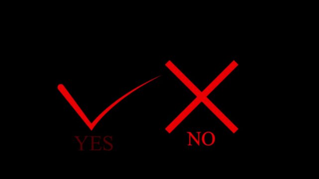 tick andcross signs animation,icons, abstract motion , animated yes or no black background. animation of a check mark or cross
