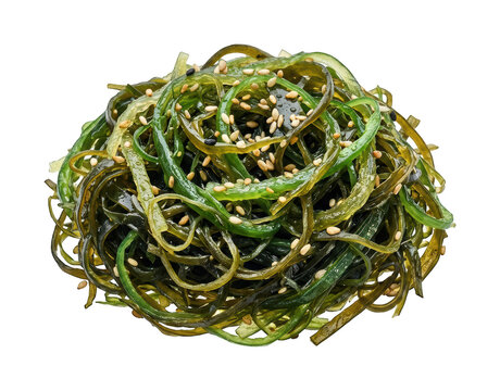Healthy seaweed salad png Japanese wakame png Green chuka cutout Glistening seaweed png Nutritious seaweed salad cutout Vegan wakame salad isolated transparent background image