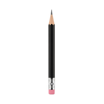 Sharp black pencil with pink eraser isolated on transparent background