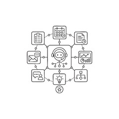 Fototapeta premium AI Education Workflow Automation Line Icon for Intelligent Learning Management, Academic Process Integration and Student Collaboration