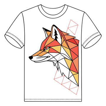 T-shirt design featuring geometric fox head illustration