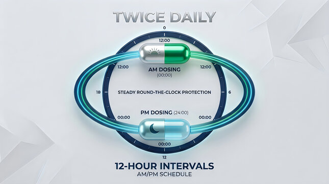 Medicine pill dosing schedule clock for twice daily use