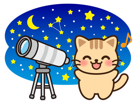 天体観測する猫のイラスト素材