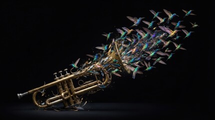 Fototapeta premium Trumpet with flock of hummingbirds