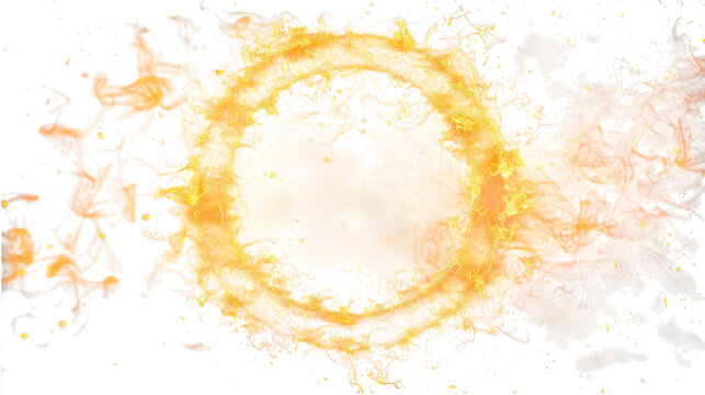 Fiery circular energy vortex with glowing embers with orange flames on transparent background
