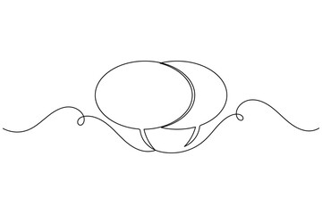 Obraz premium Conversation blank chat speech bubble icon sign continuous one line drawing on white background minimalist single art creative discussion and review symbol outline vector illustration
