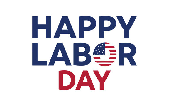 Happy labor day text design with an american flag circle icon isolated on a clean white background