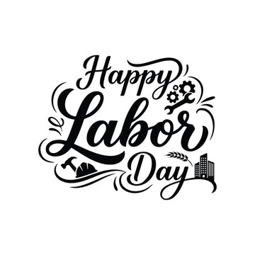 Happy labor day black brush script calligraphy text design isolated on a clean white background