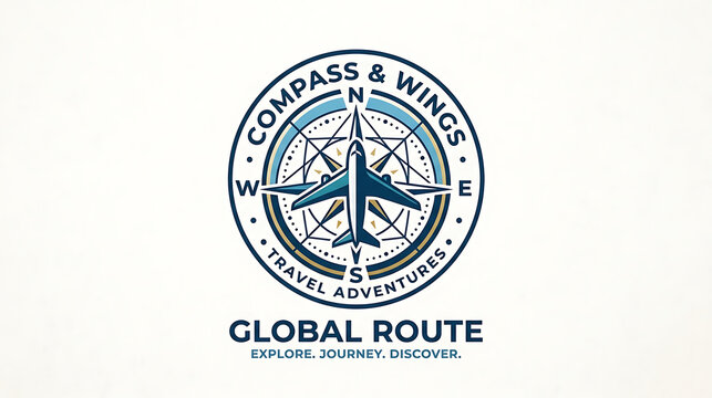 Travel Agency Logo Design with Airplane and Compass Navigation Symbol
