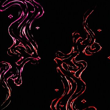 Iridescent liquid trails in swirling motion against a deep black background with sparkling gems
