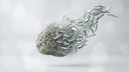 Fototapeta premium School of small fish transforming into a stone