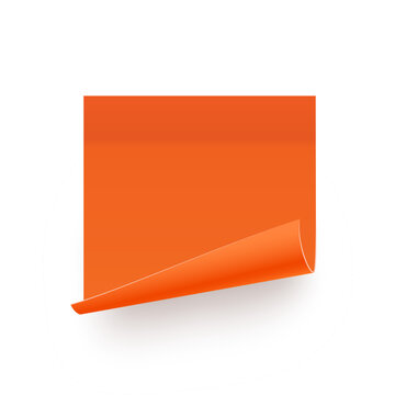 Post note. Red orange sticky square note paper with curled corner. Blank adhesive notepad page template isolated on white background. Realistic vector illustration for reminders and memos.