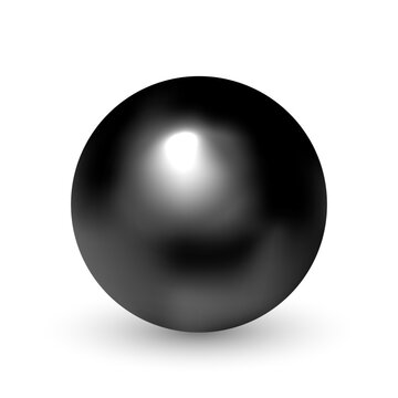 Metal black ball. 3D color metallic sphere with soft reflections, smooth gradient and shadow. Glossy reflective bead. Realistic vector illustration.