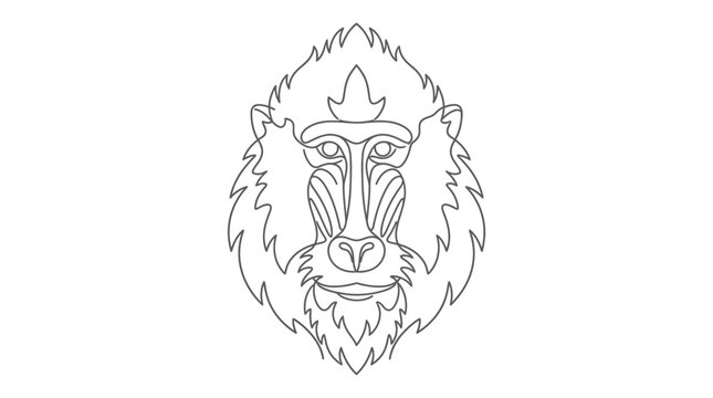 Minimalist outline drawing of a mandrill monkey face.