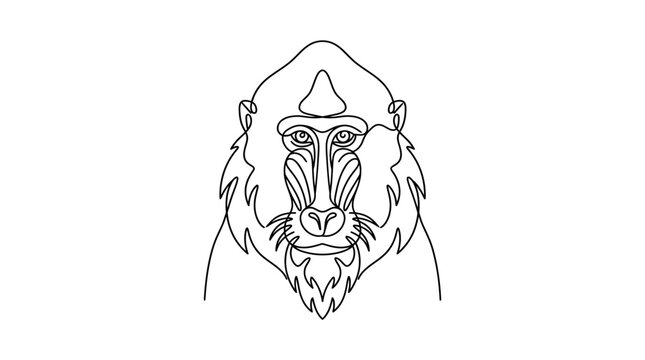 Minimalist continuous line drawing of a mandrill monkey head.