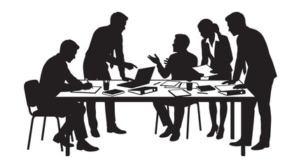 Fototapeta premium Business meeting with people and laptop black silhouette