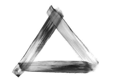 triangle abstract painted watercolor brush strokes, grunge lines isolated on white background, design element