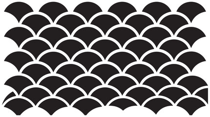 Overlapping scale pattern with repeating curves black and white silhouette © Md